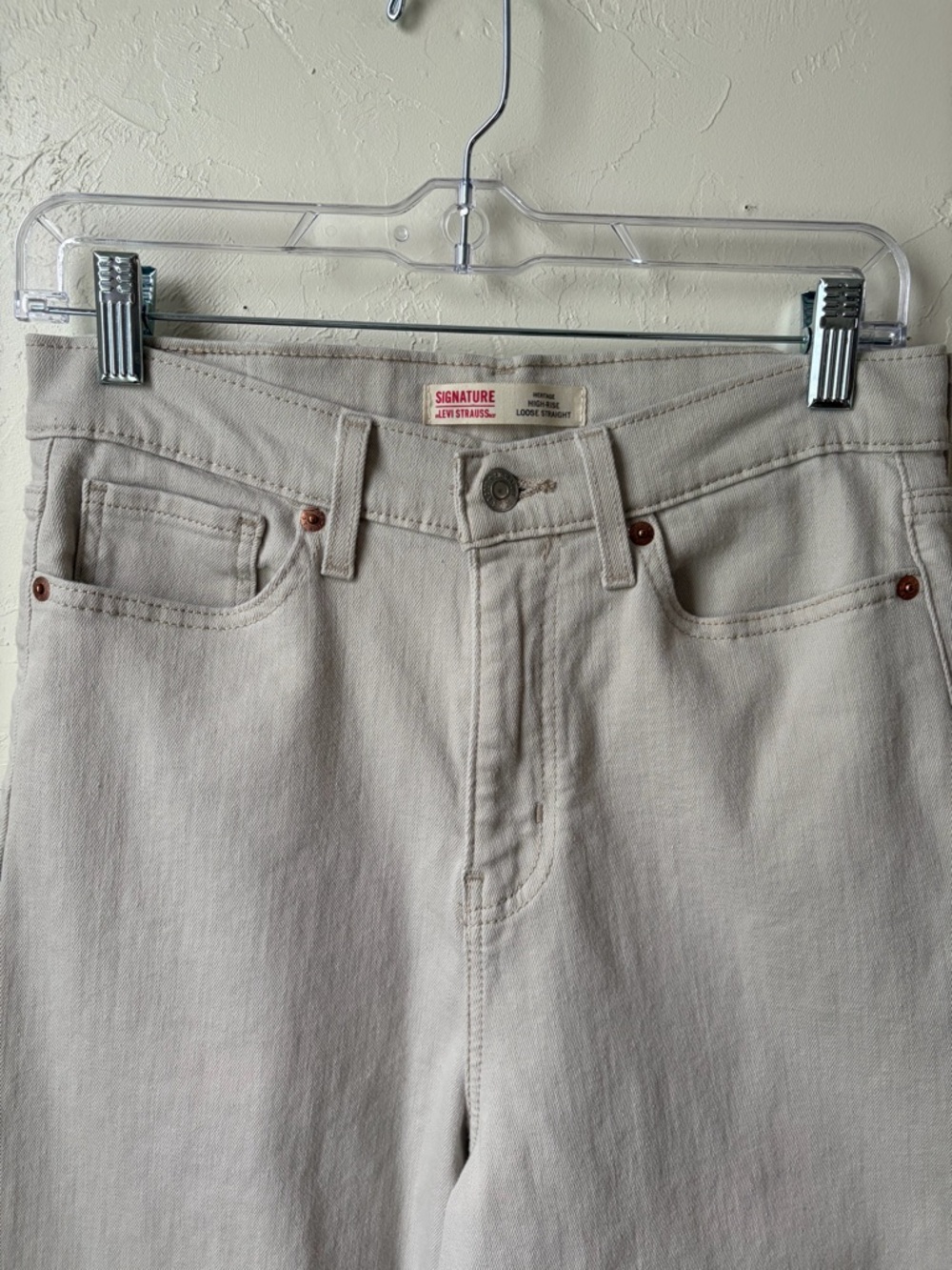 Signature Levi Strauss High Rise Loose Straight Jeans Light Beige 28x31 - Picture 3 of 7